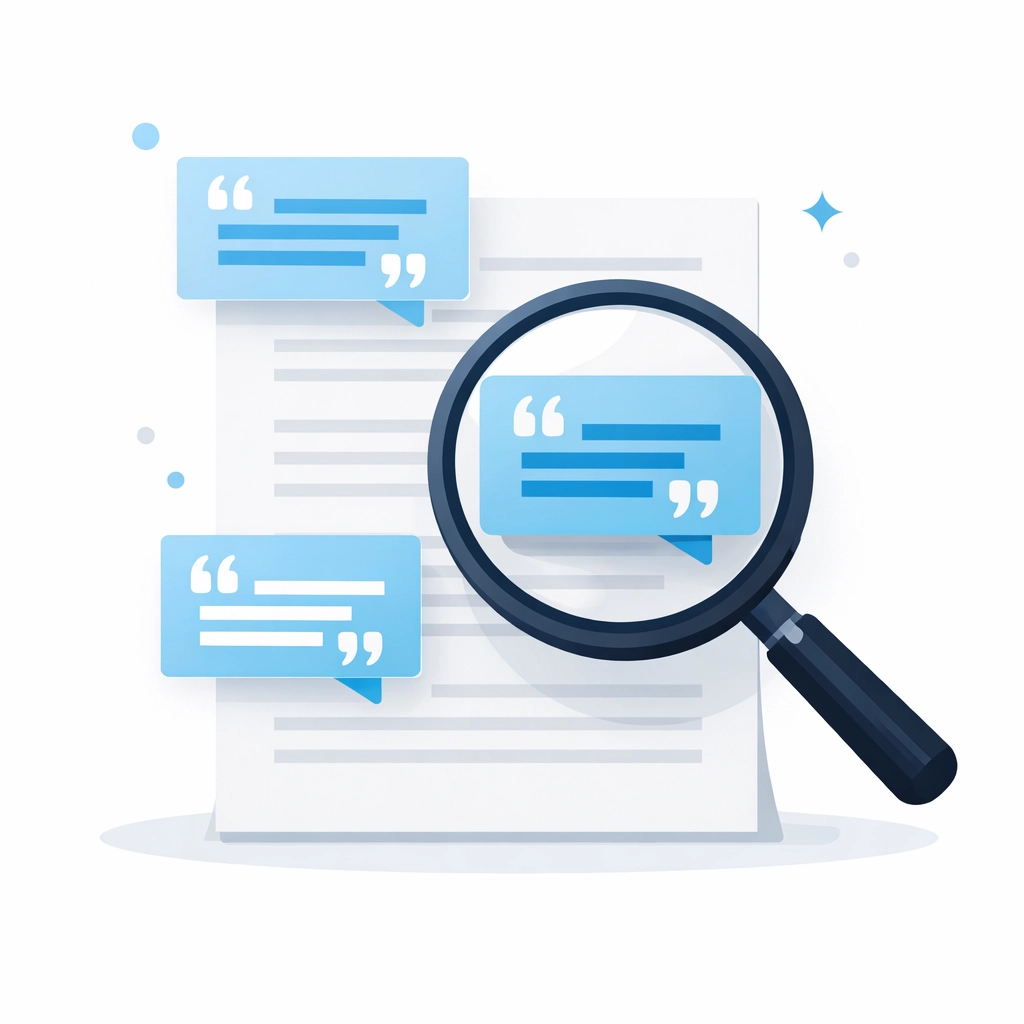 Magnifying glass examining MP quotes and parliamentary statements for accountability and transparency